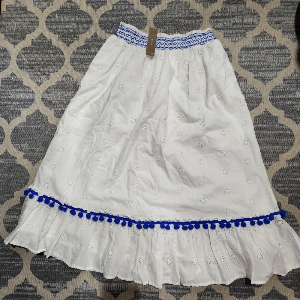 NEW J Crew Eyelet Midi Skirt White Cotton XS